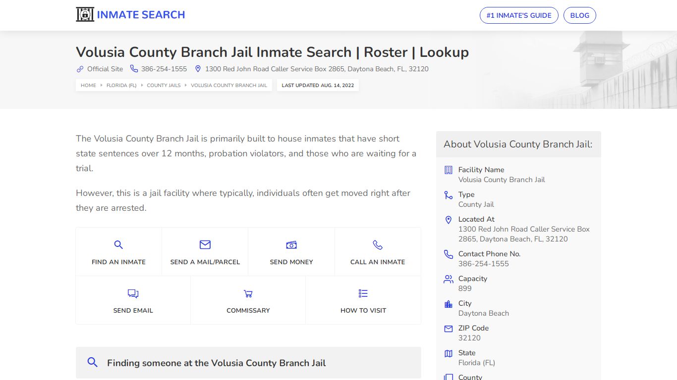 Volusia County Branch Jail Inmate Search | Roster | Lookup